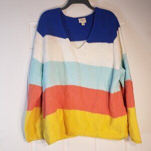 .ST JOHN'S BAY MULTICOLOR LONGSLEVE SWEATER SIZE 1X V NECK CUTE AND COMFY COTTON